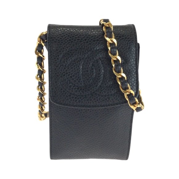 CHANEL Coco Mark Black Gold Hardware Caviar Skin Chain Shoulder